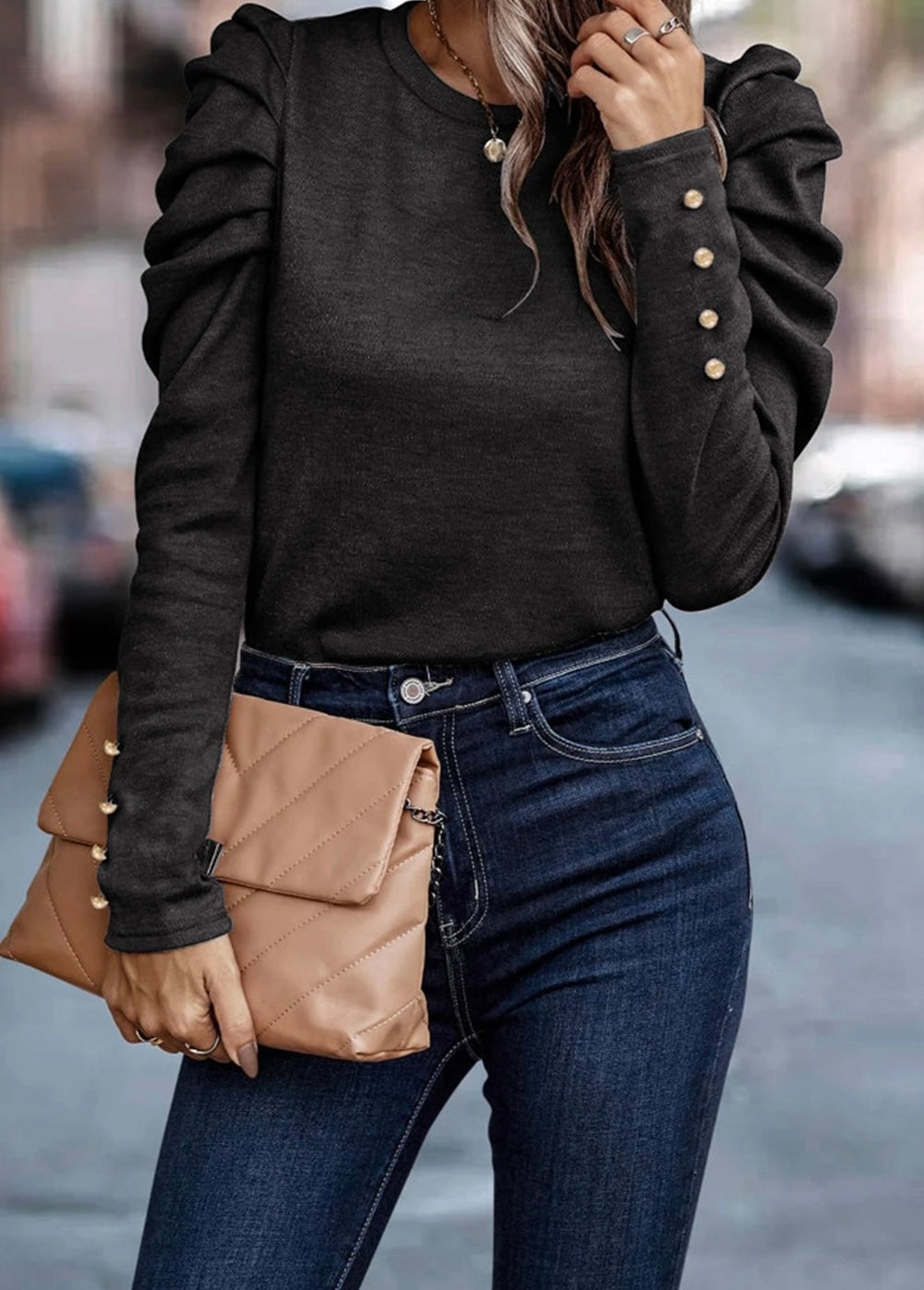 Buttoned Puff Long Sleeve Top