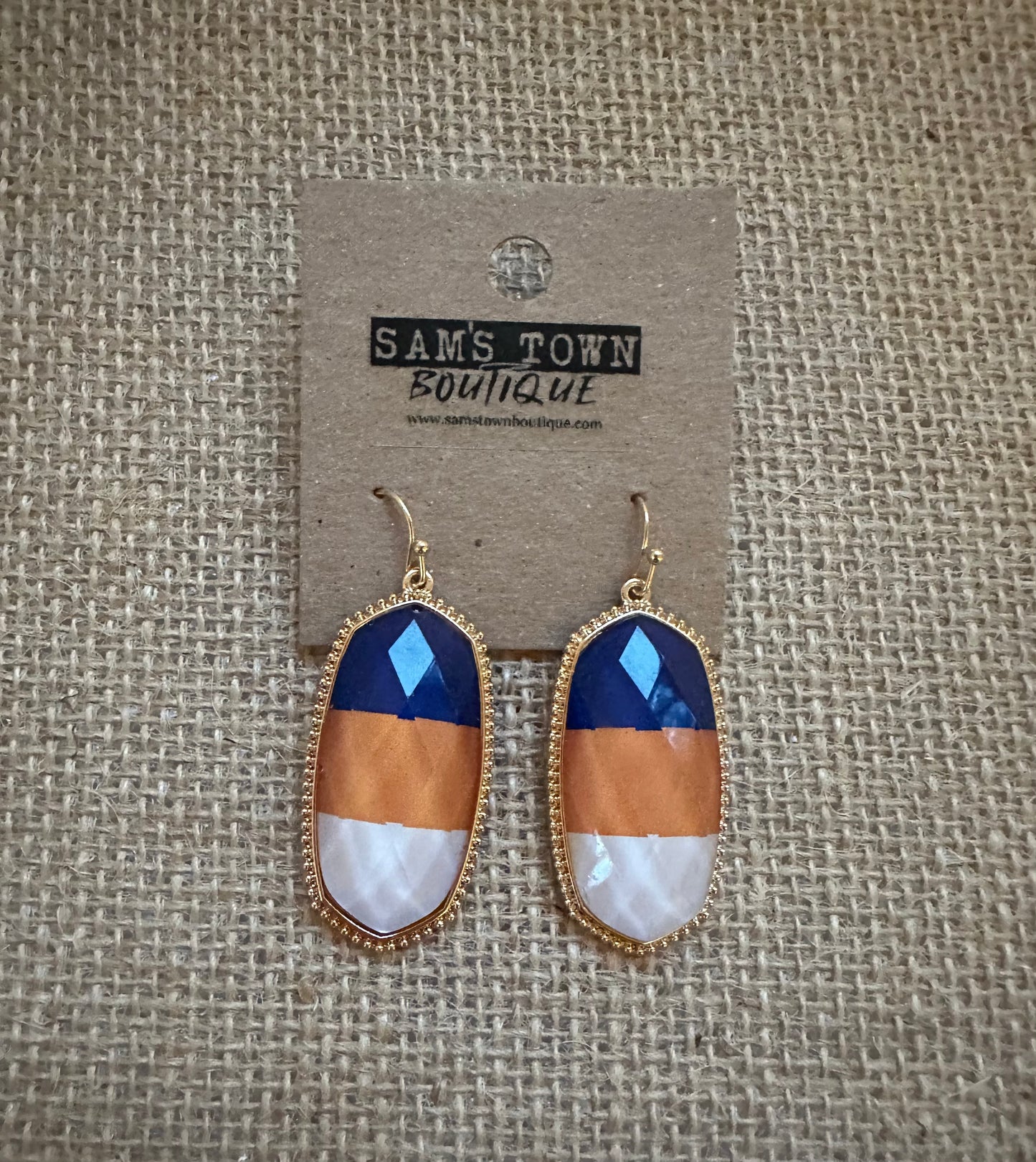 Blue, Orange & White Striped Earrings