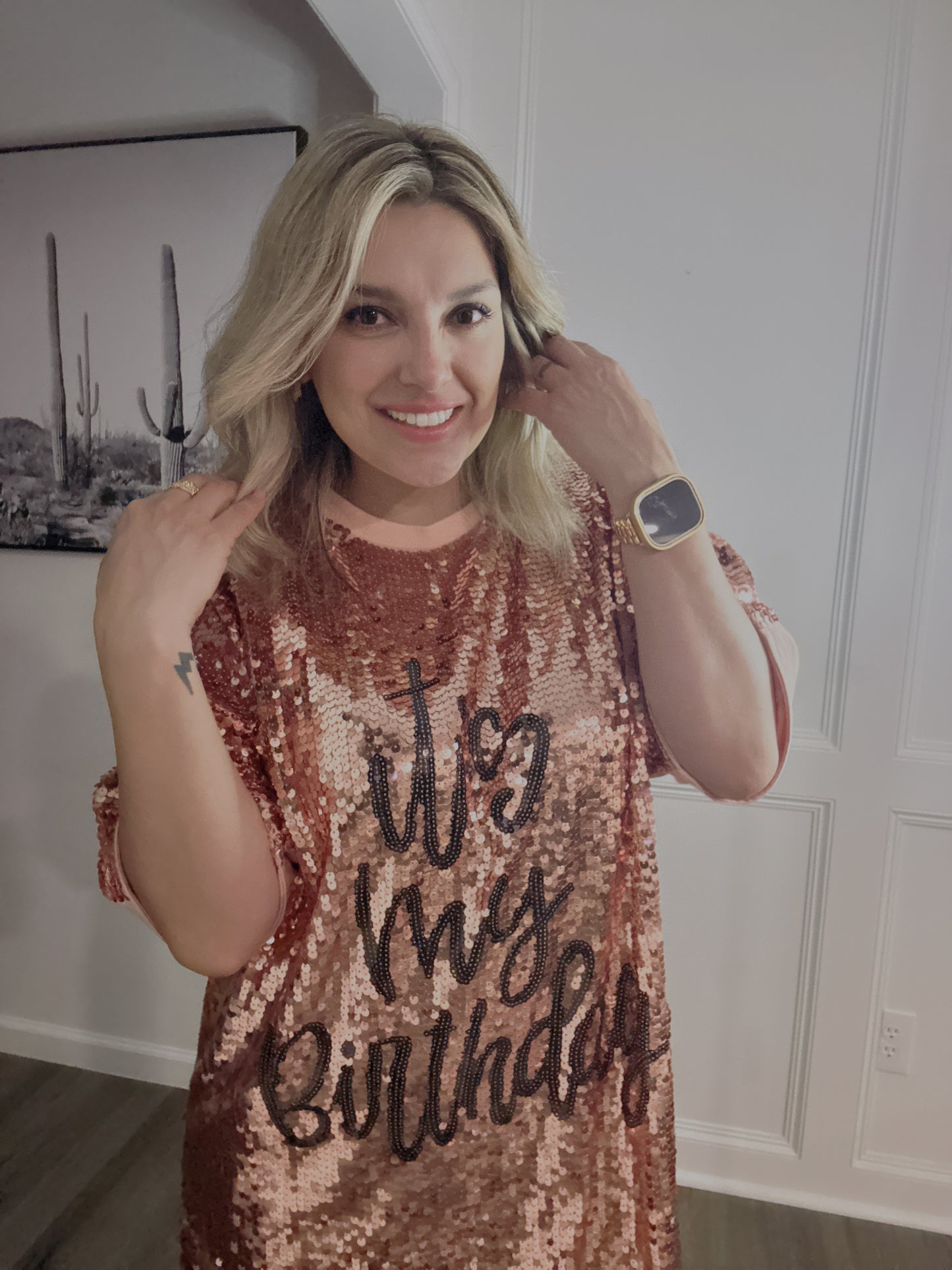It’s My Birthday Sequin T-Shirt Dress