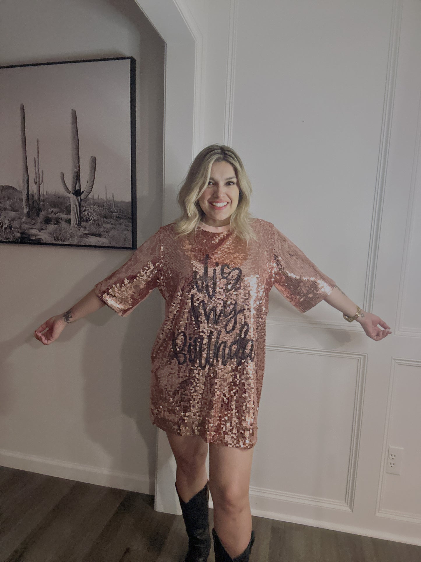 It’s My Birthday Sequin T-Shirt Dress