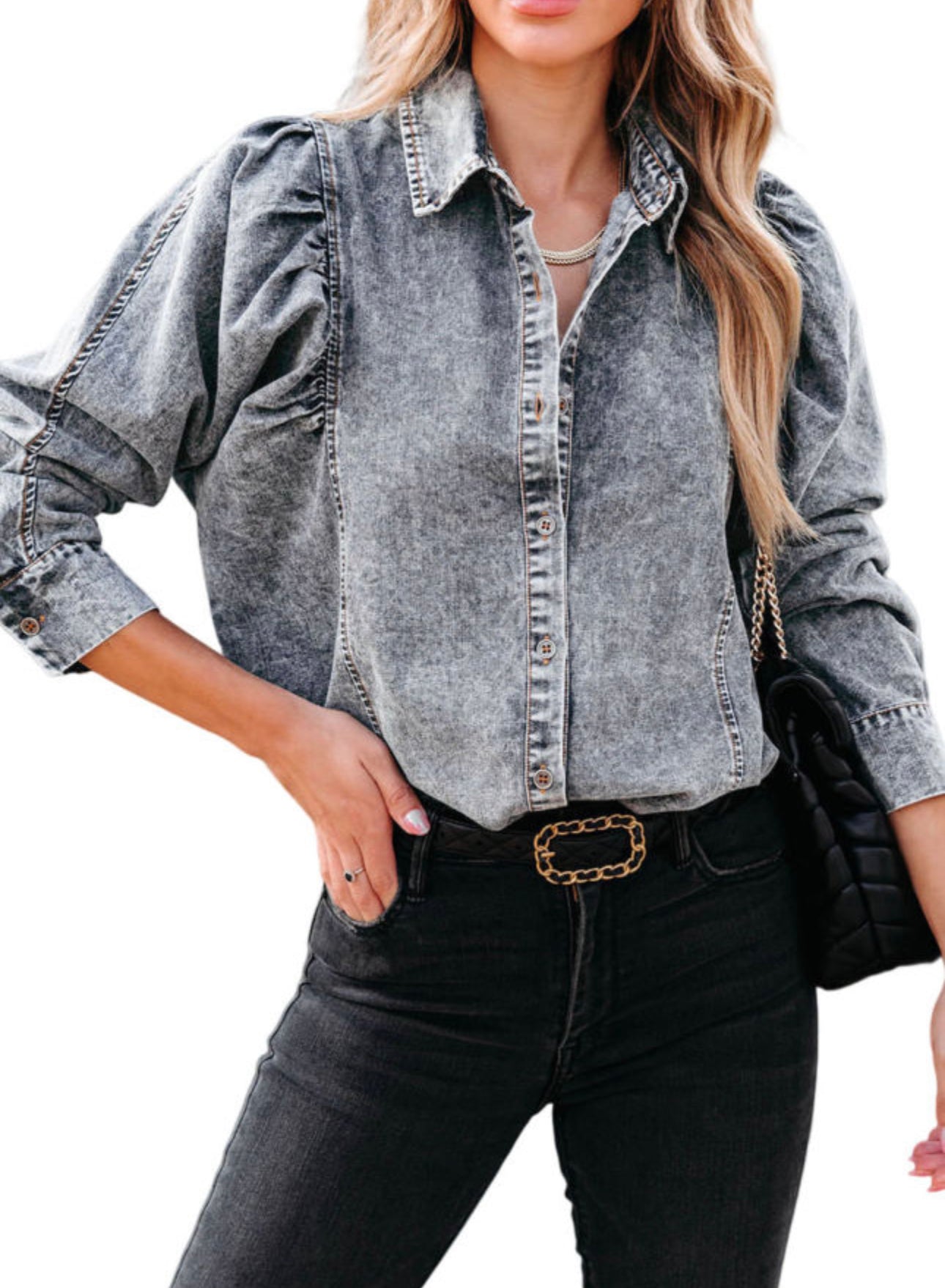Puff Sleeve Denim Top