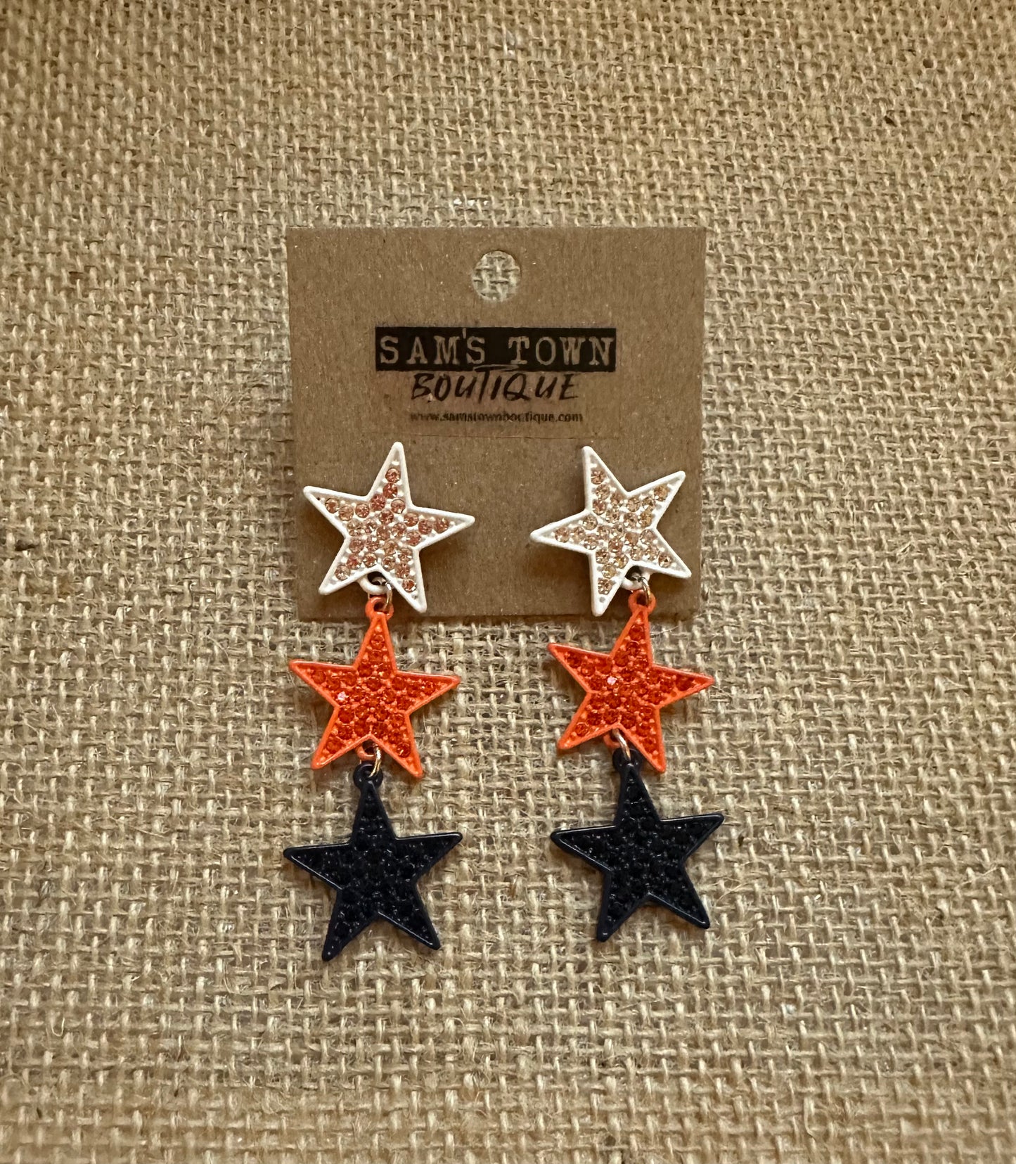 White, Orange & Blue Star Bling Earrings