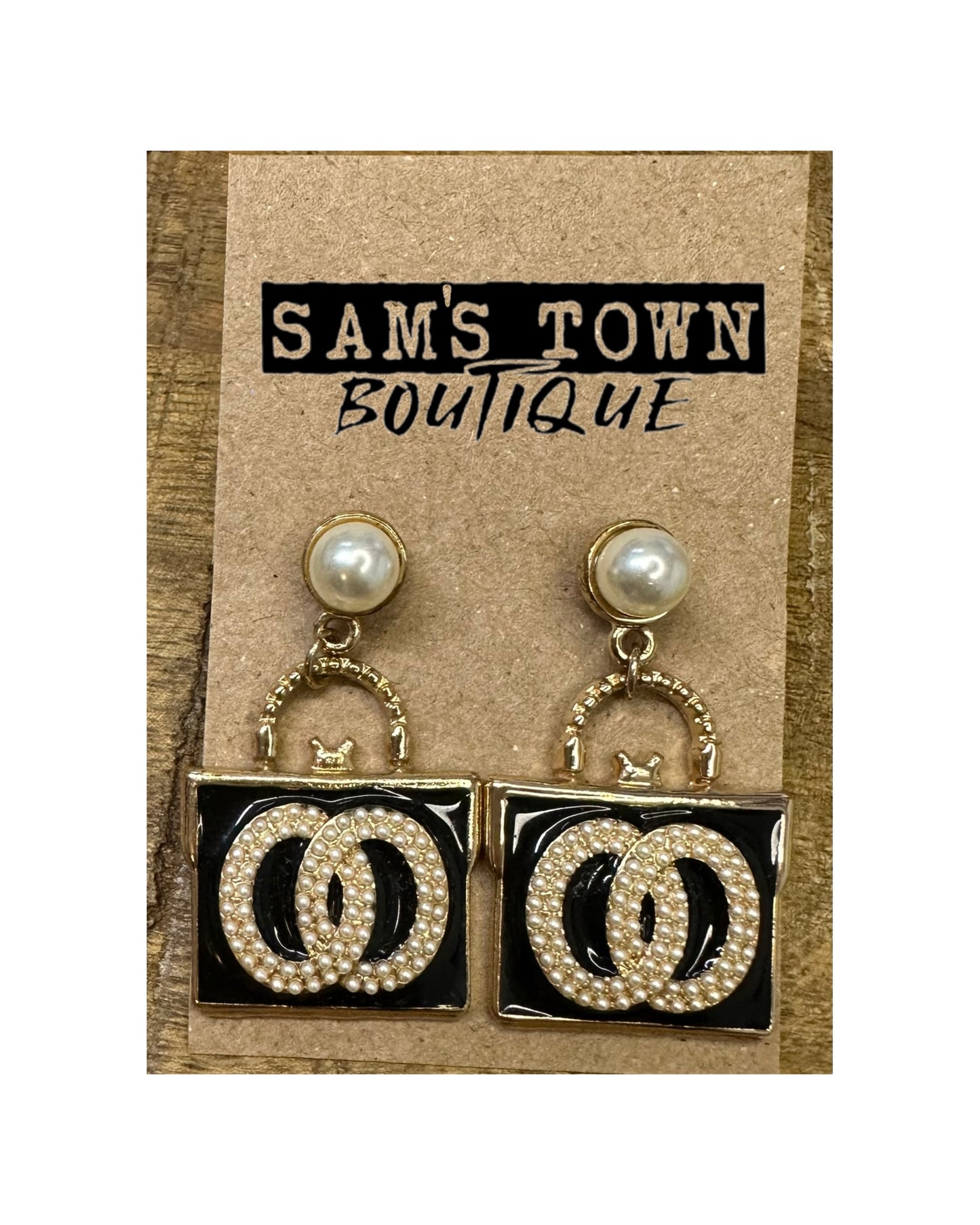 Black & Pearls Cha Bag Earrings