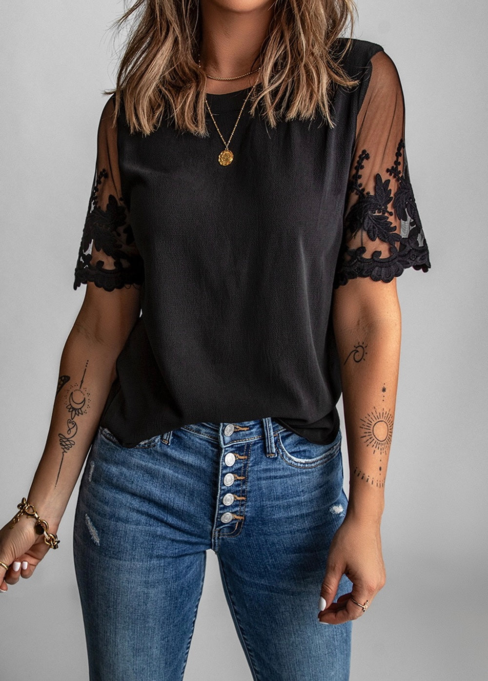 Dahlia Floral Lace Sleeve Blouse