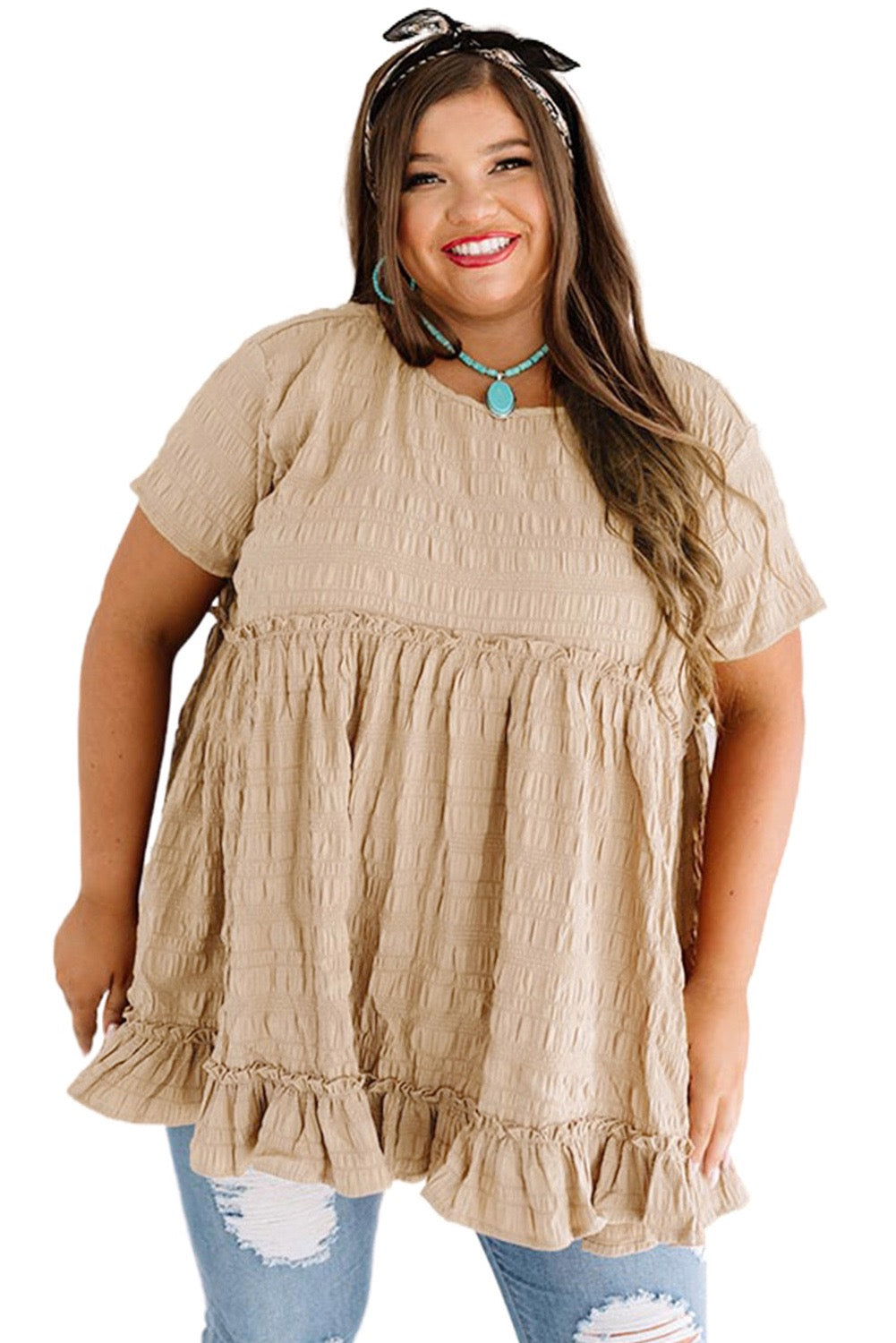 Plus Size Ruffled Trim Babydoll Tank Top