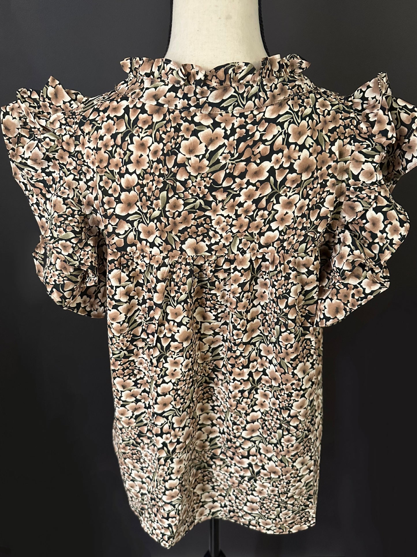 Khaki Floral V-Neck Top