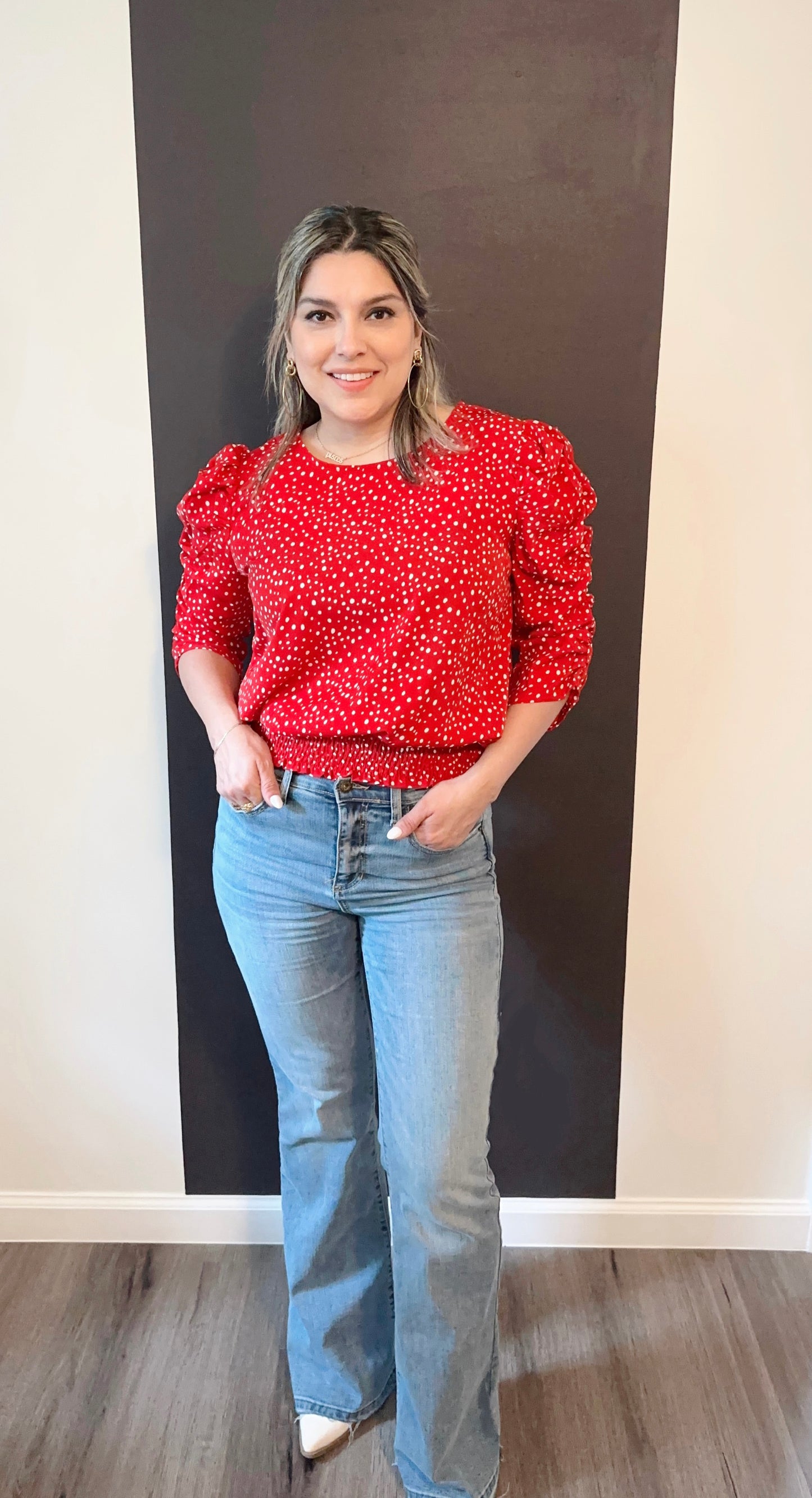 Polka Dot Puff Sleeve Blouse