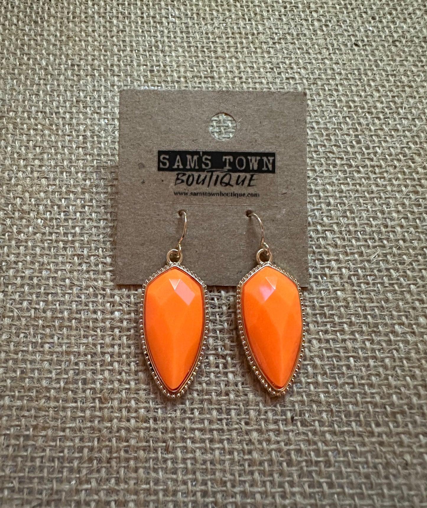 Gold Trim Orange Teardrop Earrings