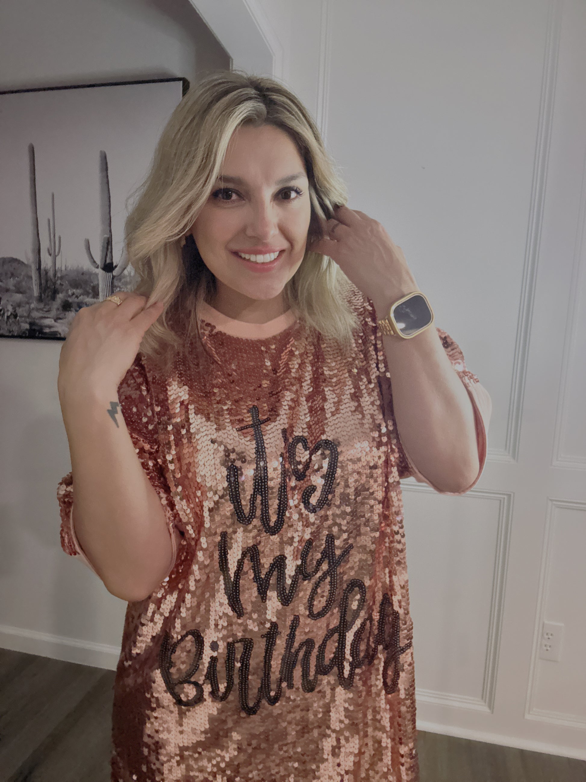 It's My Birthday Sequin T-Shirt Dress Sam's Town Boutique It's My Birthday Sequin T-Shirt Dress Sam's Town Boutique