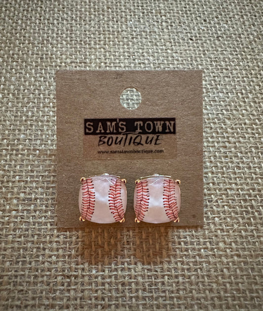 Gold Trim Baseball Earrings