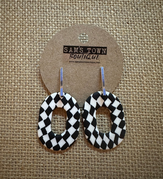 Donut Shape Checkered Earrings